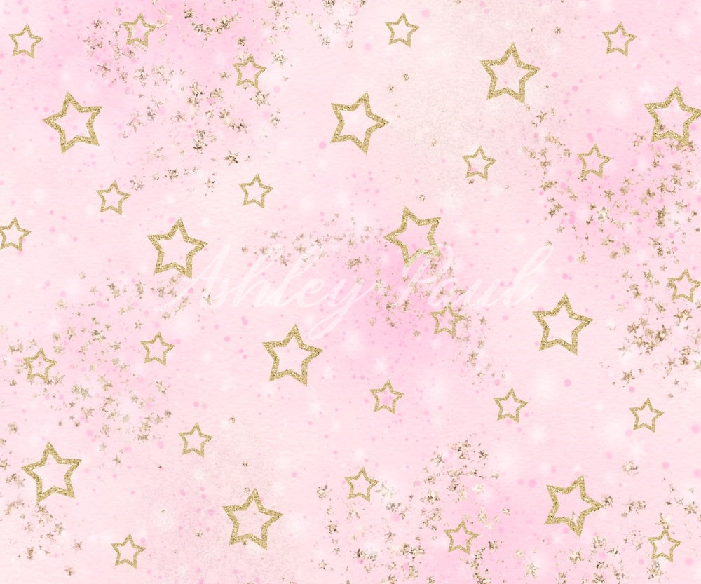 Kate Pink Lovely Golden Star Backdrop Designed by Ashley Paul - Kate Backdrop AU
