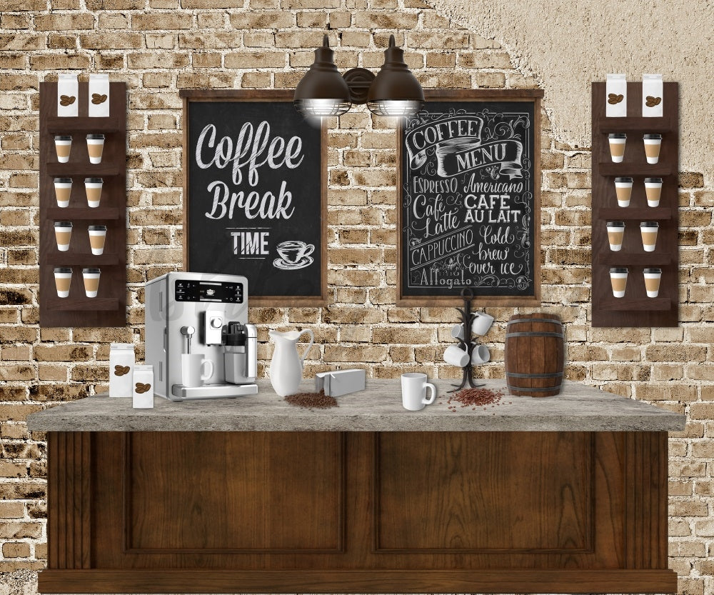 Kate Coffee Break Leisure Time Backdrop Brick Wall Designed by Ashley Paul - Kate Backdrop AU