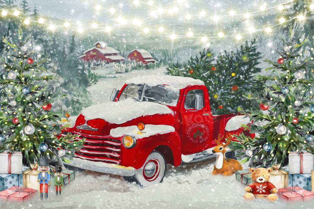 Kate Winter Snow Backdrop Christmas Red Truck for Photography - Kate Backdrop AU