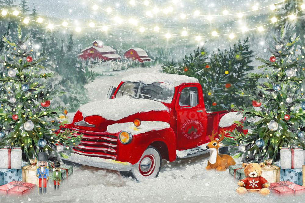 Kate Winter Snow Backdrop Christmas Red Truck for Photography - Kate Backdrop AU