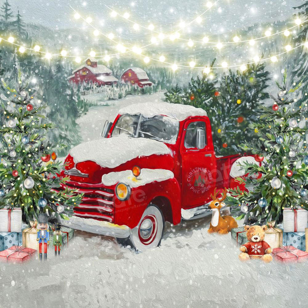 Kate Winter Snow Backdrop Christmas Red Truck for Photography - Kate Backdrop AU