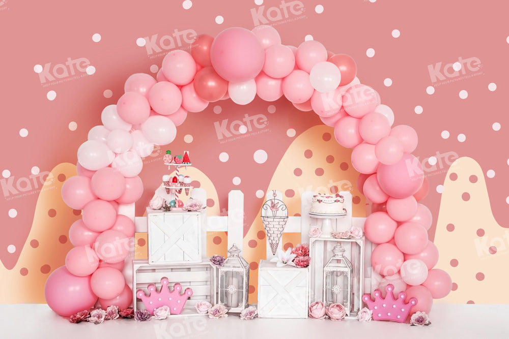 Kate Dessert Pink Balloon Backdrop Birthday Cake Smash Designed by Emetselch - Kate Backdrop AU
