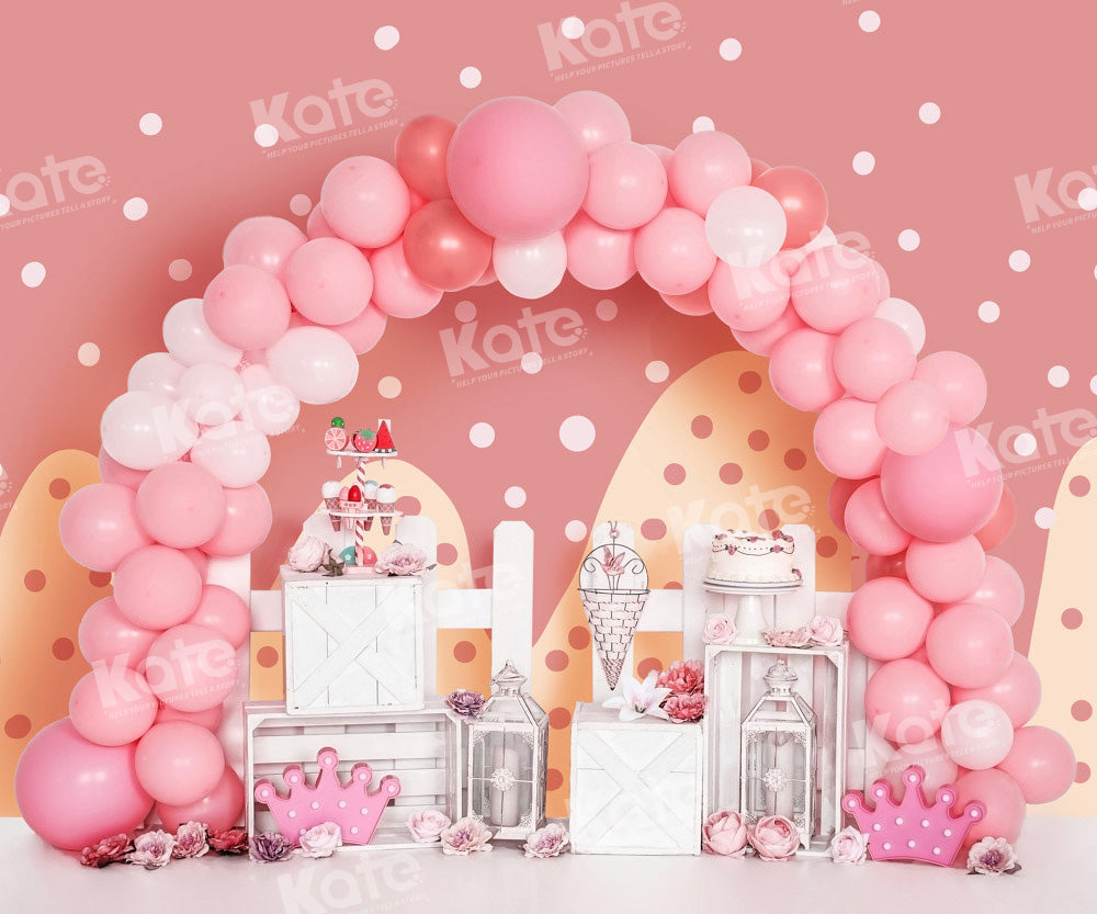 Kate Dessert Pink Balloon Backdrop Birthday Cake Smash Designed by Emetselch - Kate Backdrop AU