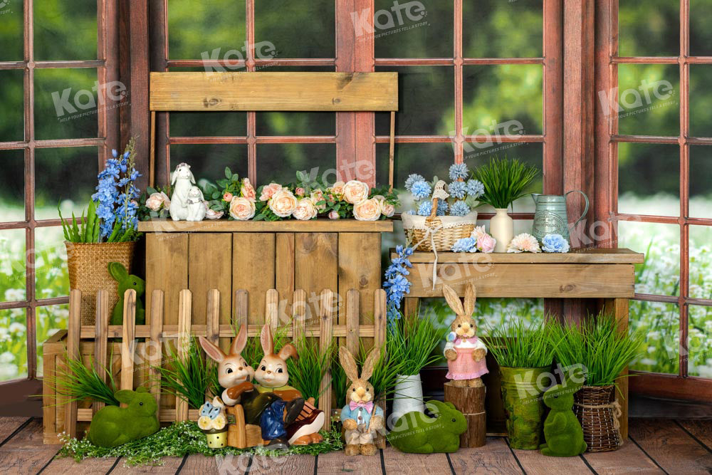 Kate Spring Backdrop Easter Bunny Window Designed by Emetselch - Kate Backdrop AU