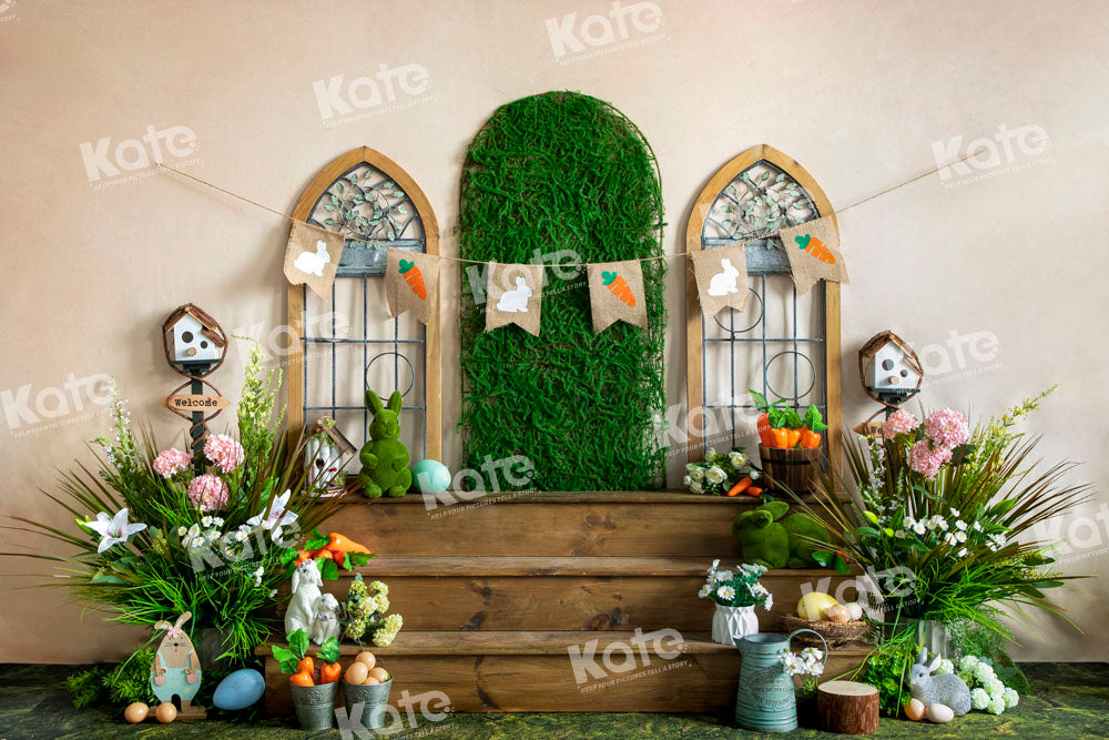 Kate Easter Green Plants Backdrop Wooden Steps Designed by Emetselch - Kate Backdrop AU