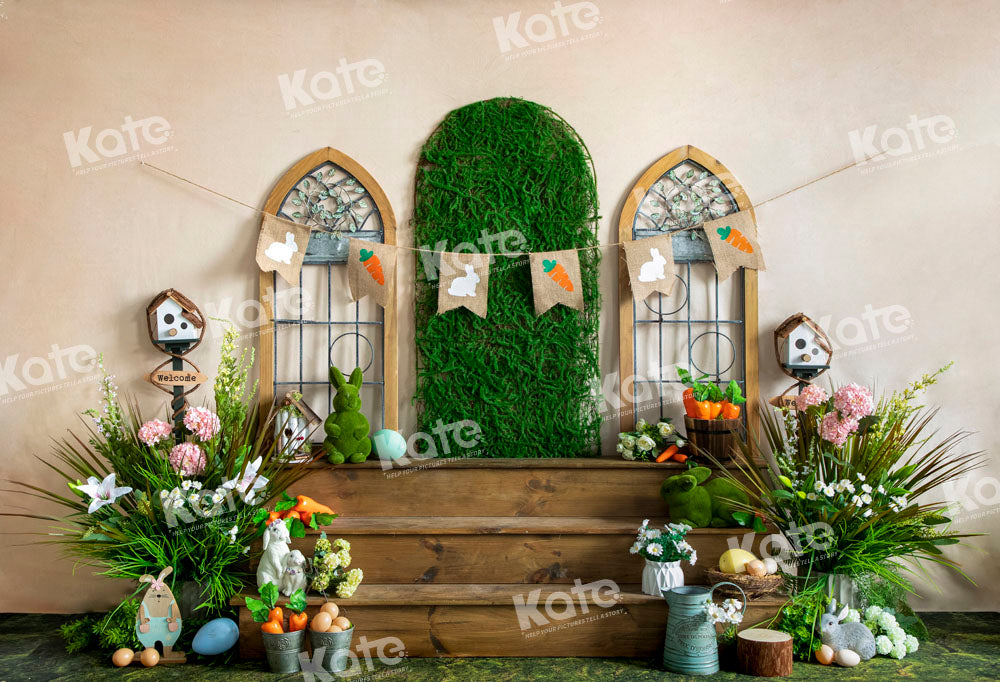 Kate Easter Green Plants Backdrop Wooden Steps Designed by Emetselch - Kate Backdrop AU