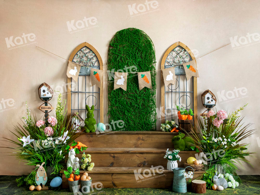 Kate Easter Green Plants Backdrop Wooden Steps Designed by Emetselch - Kate Backdrop AU
