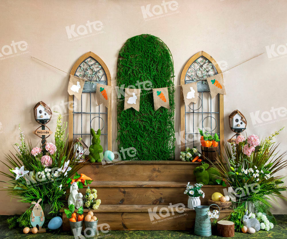 Kate Easter Green Plants Backdrop Wooden Steps Designed by Emetselch - Kate Backdrop AU