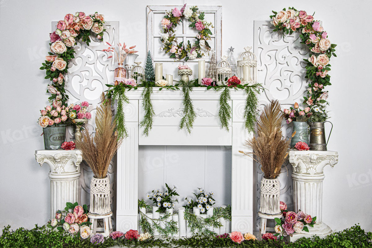 Kate Spring Flower Backdrop White Fireplace for Photography - Kate Backdrop AU