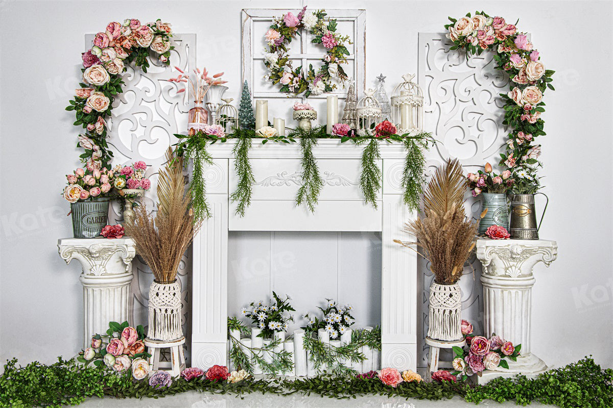 Kate Spring Flower Backdrop White Fireplace for Photography - Kate Backdrop AU