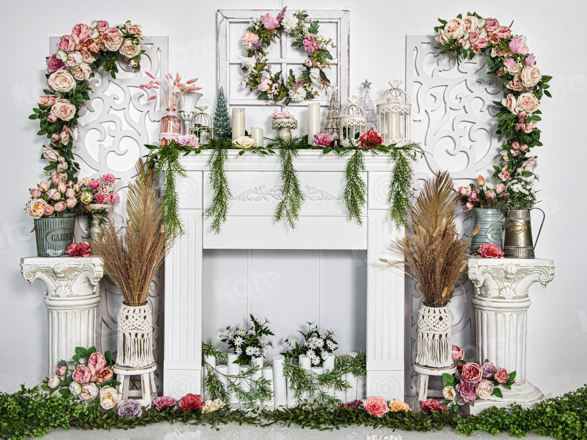 Kate Spring Flower Backdrop White Fireplace for Photography - Kate Backdrop AU