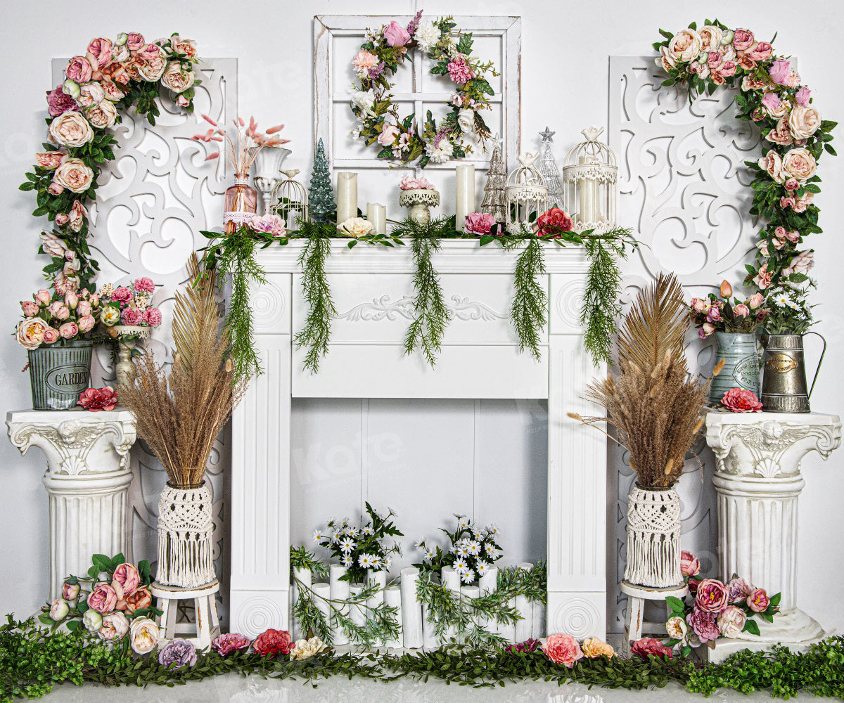 Kate Spring Flower Backdrop White Fireplace for Photography - Kate Backdrop AU
