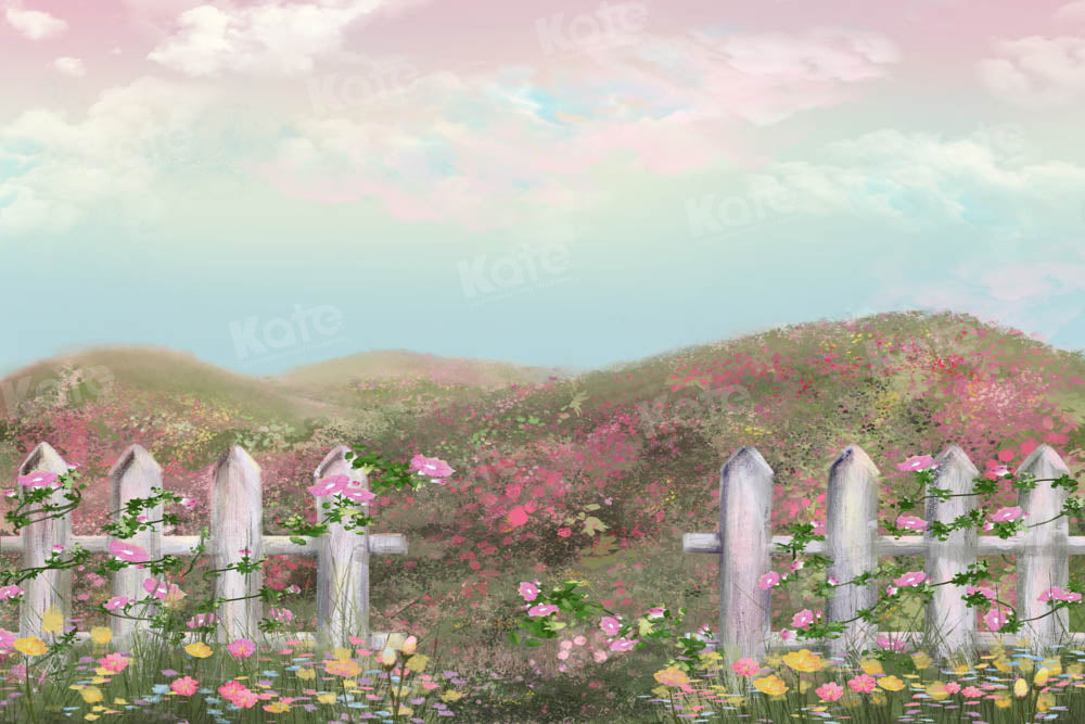 Kate Spring Flowers Backdrop Sky Small Hill Designed by GQ - Kate Backdrop AU