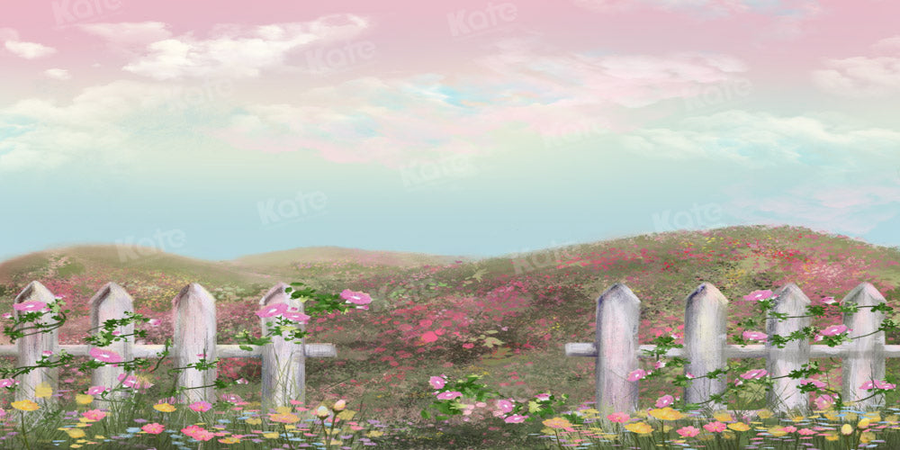 Kate Spring Flowers Backdrop Sky Small Hill Designed by GQ - Kate Backdrop AU