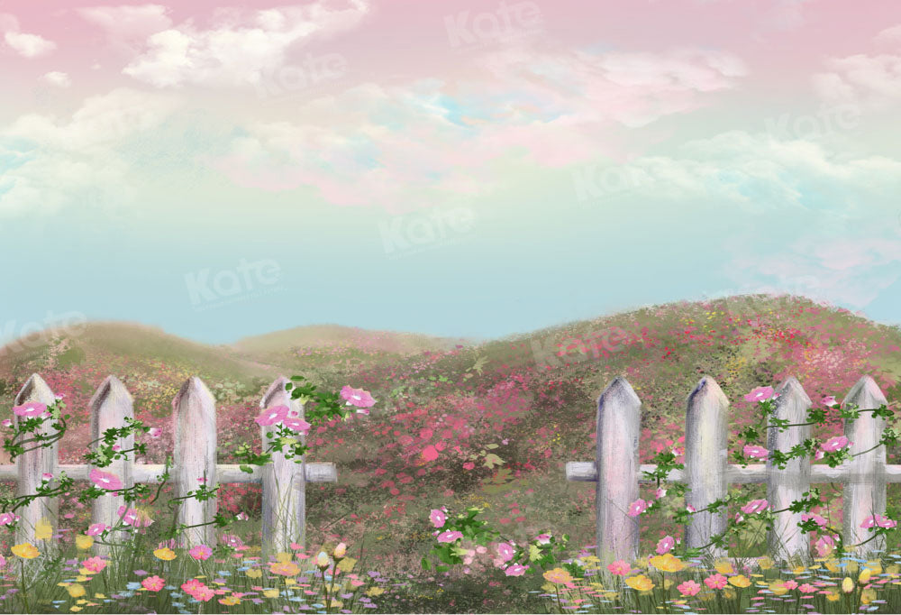 Kate Spring Flowers Backdrop Sky Small Hill Designed by GQ - Kate Backdrop AU