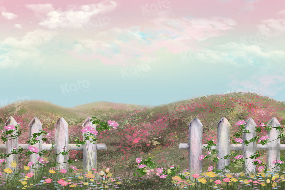 Kate Spring Flowers Backdrop Sky Small Hill Designed by GQ - Kate Backdrop AU
