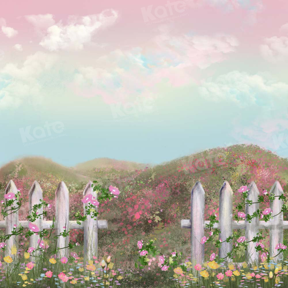 Kate Spring Flowers Backdrop Sky Small Hill Designed by GQ - Kate Backdrop AU