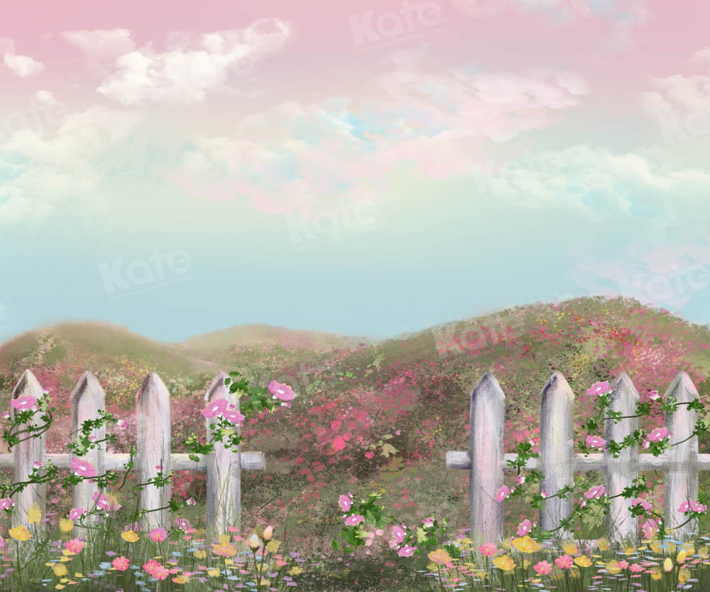 Kate Spring Flowers Backdrop Sky Small Hill Designed by GQ - Kate Backdrop AU