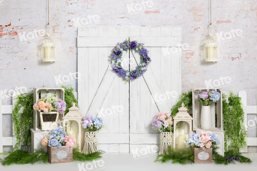 Kate Spring/Easter Backdrop Flower White Barn Door Designed by Emetselch - Kate Backdrop AU