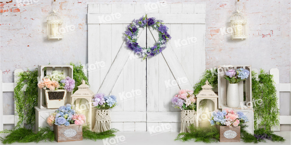 Kate Spring/Easter Backdrop Flower White Barn Door Designed by Emetselch - Kate Backdrop AU
