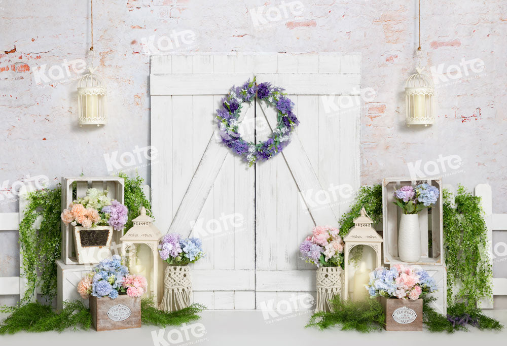 Kate Spring/Easter Backdrop Flower White Barn Door Designed by Emetselch - Kate Backdrop AU