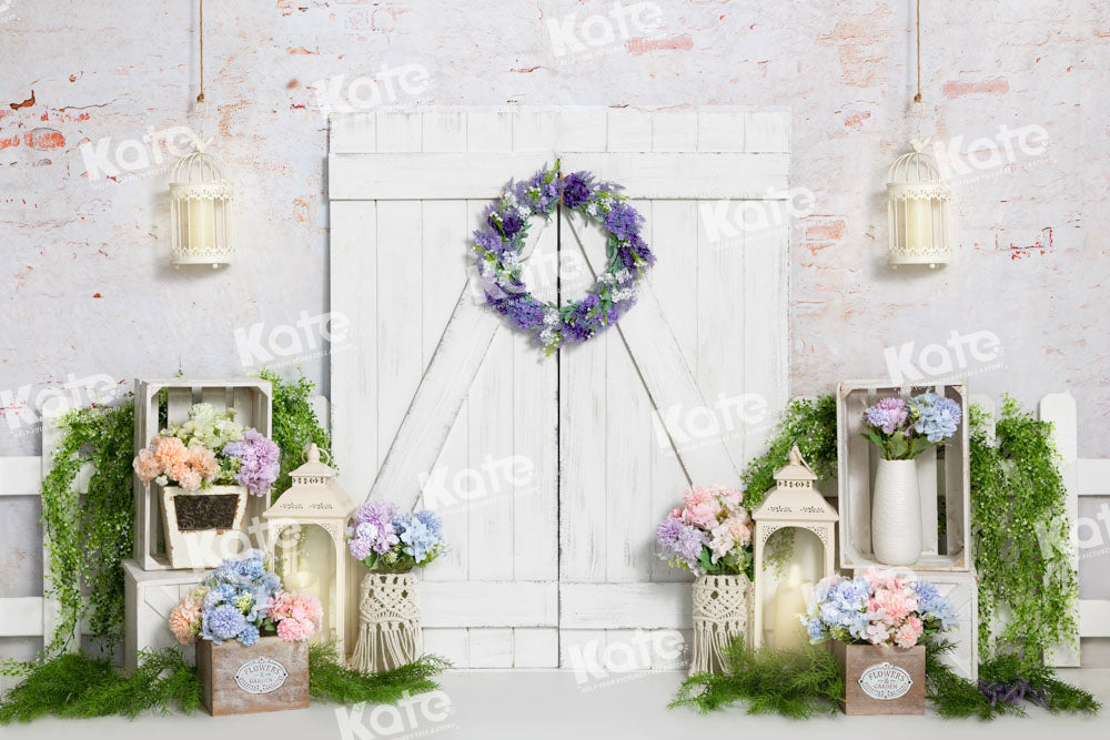 Kate Spring/Easter Backdrop Flower White Barn Door Designed by Emetselch - Kate Backdrop AU
