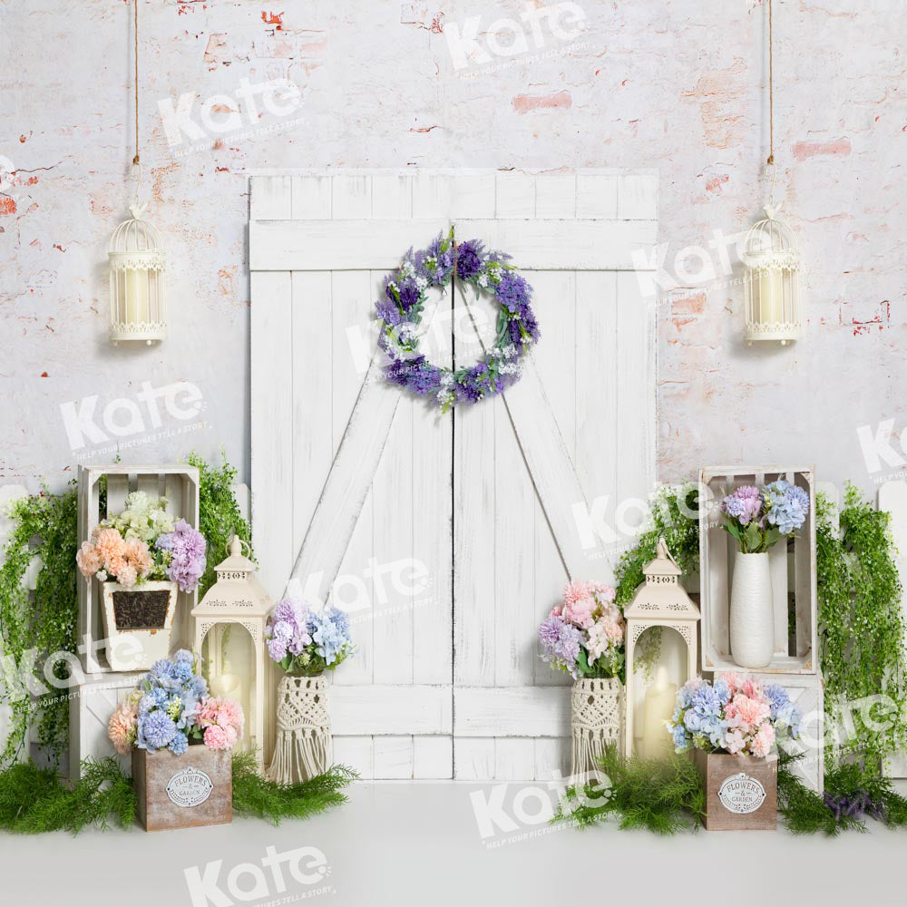 Kate Spring/Easter Backdrop Flower White Barn Door Designed by Emetselch - Kate Backdrop AU