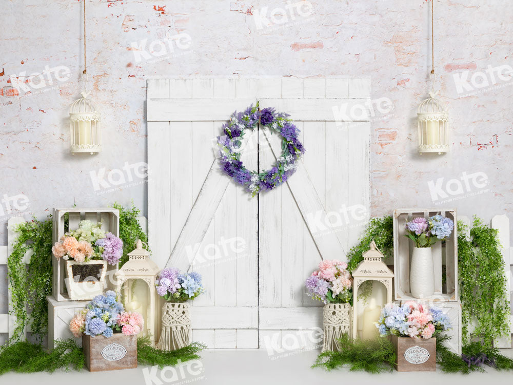 Kate Spring/Easter Backdrop Flower White Barn Door Designed by Emetselch - Kate Backdrop AU