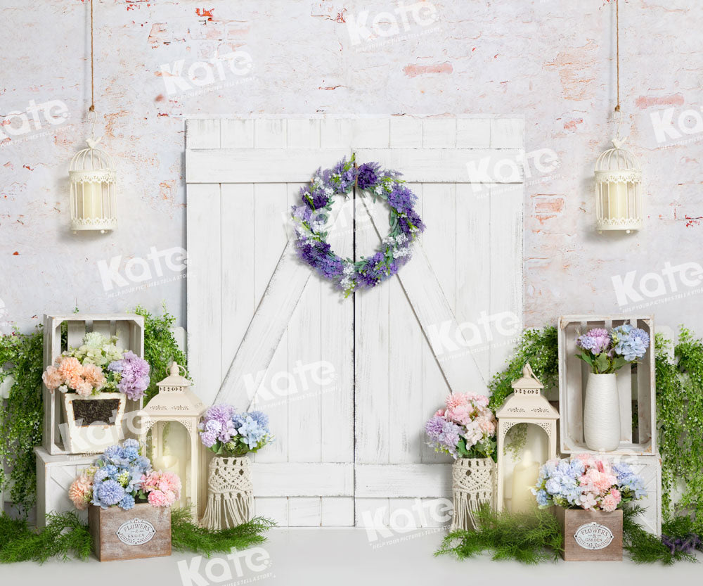 Kate Spring/Easter Backdrop Flower White Barn Door Designed by Emetselch - Kate Backdrop AU