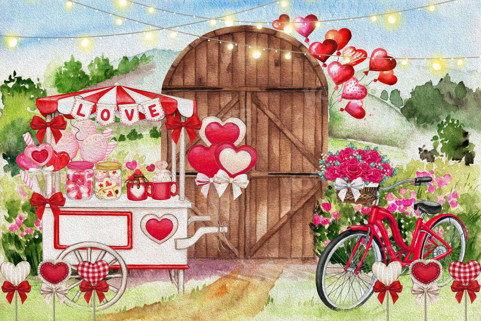 Kate Valentine's Day Backdrop Bike Flower Love for Photography - Kate Backdrop AU
