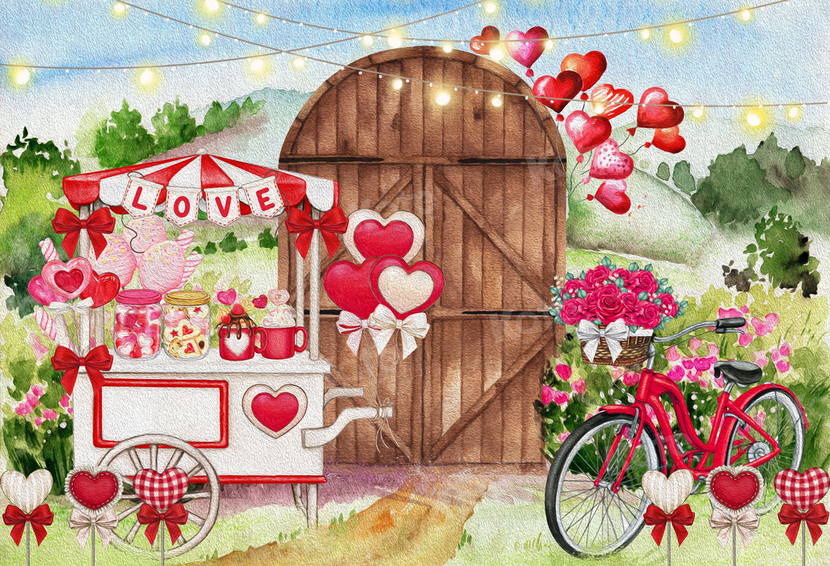Kate Valentine's Day Backdrop Bike Flower Love for Photography - Kate Backdrop AU
