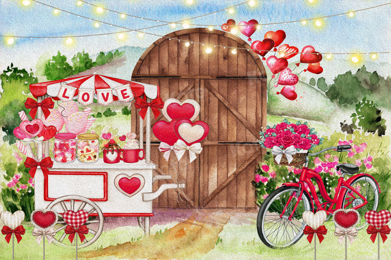 Kate Valentine's Day Backdrop Bike Flower Love for Photography - Kate Backdrop AU