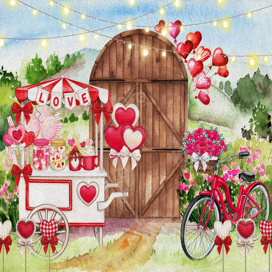 Kate Valentine's Day Backdrop Bike Flower Love for Photography - Kate Backdrop AU