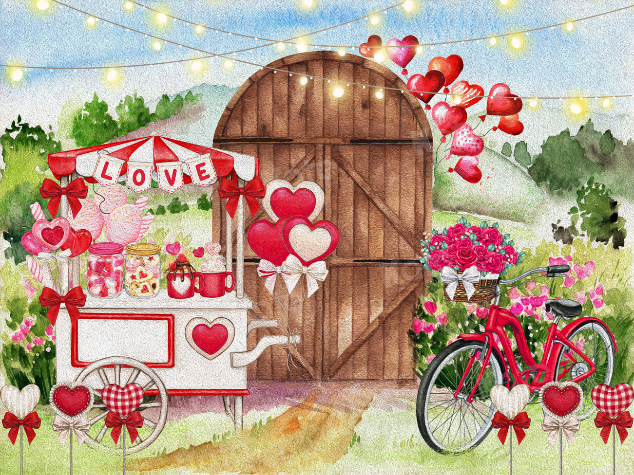 Kate Valentine's Day Backdrop Bike Flower Love for Photography - Kate Backdrop AU