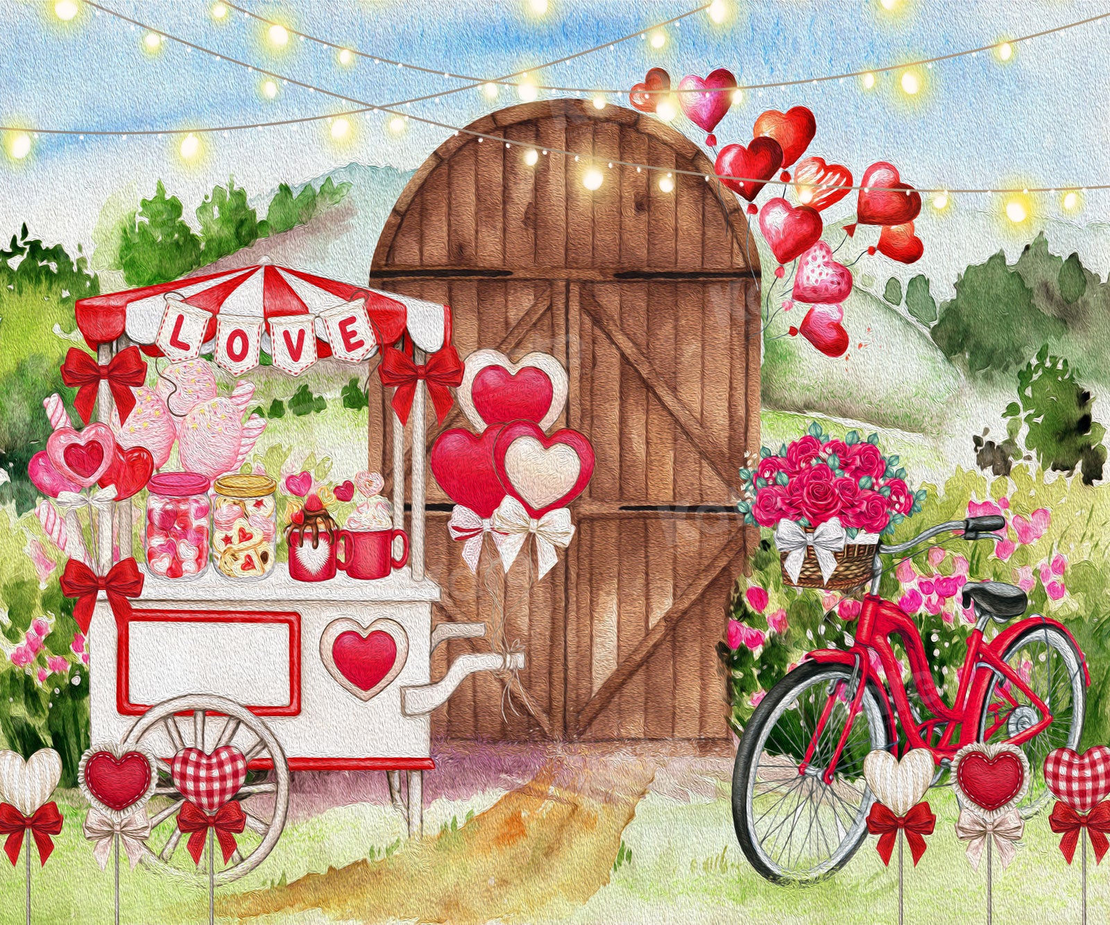 Kate Valentine's Day Backdrop Bike Flower Love for Photography - Kate Backdrop AU