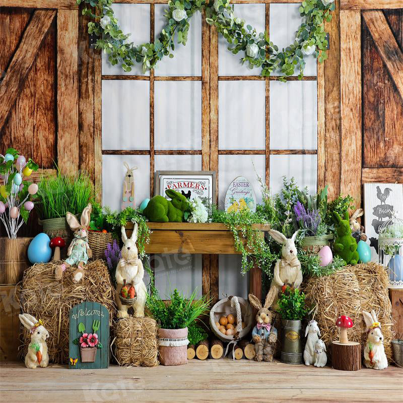 Kate Easter Bunny Backdrop Wooden House Green Plants for Photography - Kate Backdrop AU