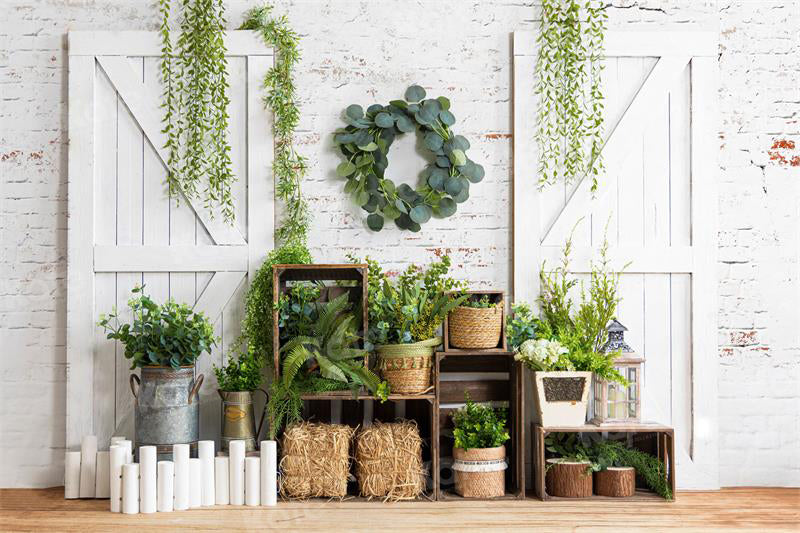 Kate Spring Barn Door Backdrop Green Plants for Photography - Kate Backdrop AU