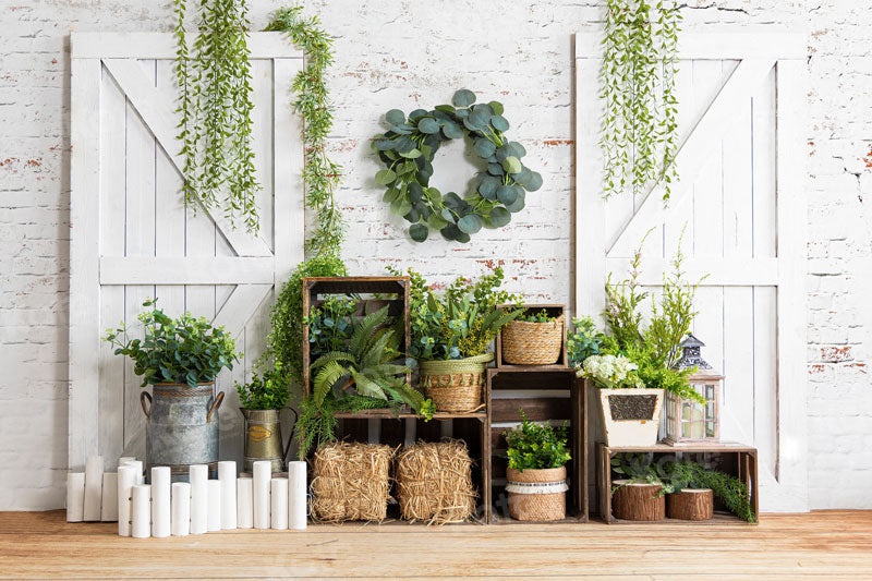 Kate Spring Barn Door Backdrop Green Plants for Photography - Kate Backdrop AU