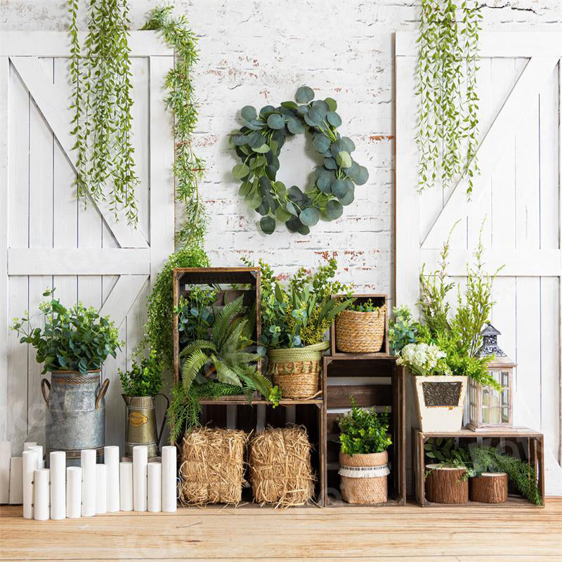 Kate Spring Barn Door Backdrop Green Plants for Photography - Kate Backdrop AU