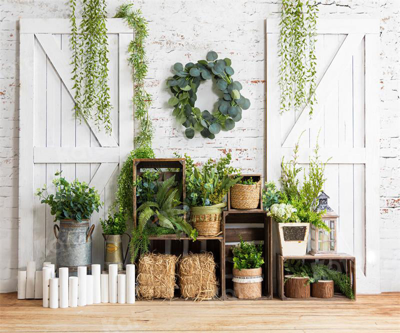 Kate Spring Barn Door Backdrop Green Plants for Photography - Kate Backdrop AU