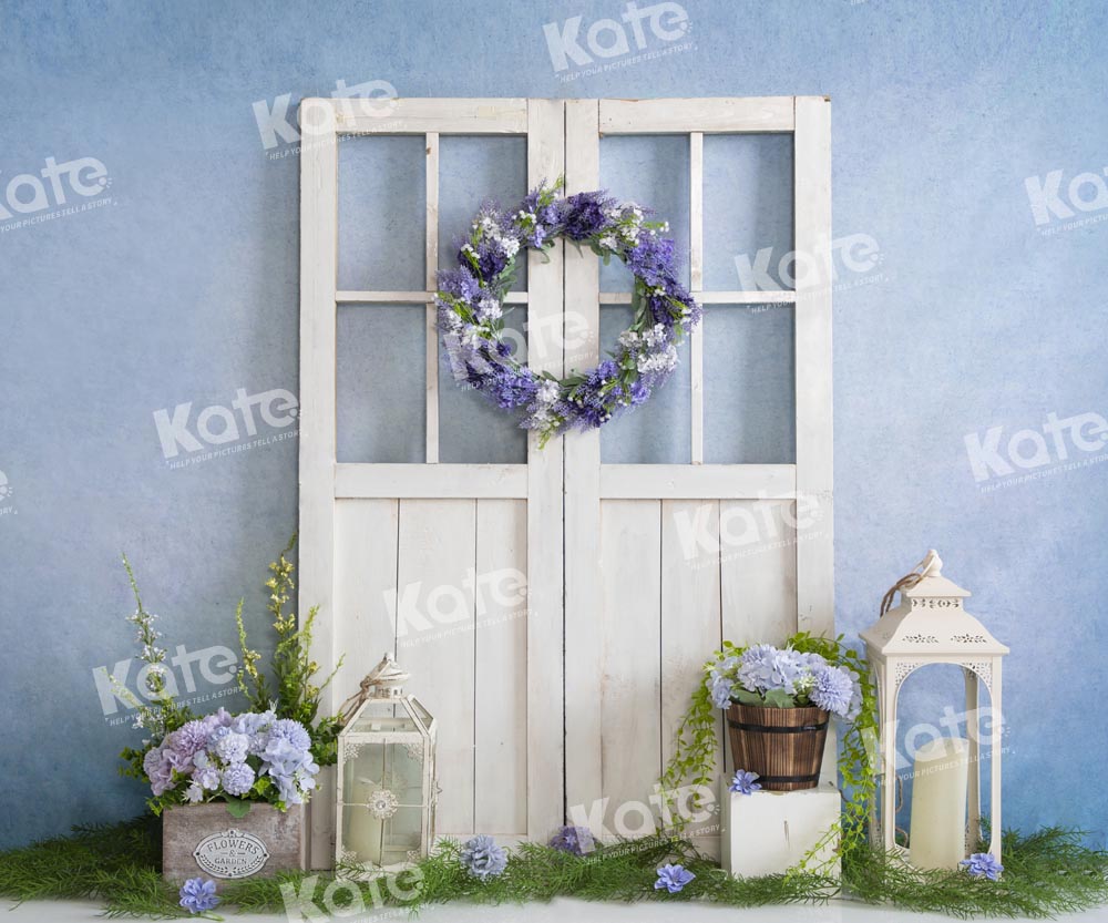 Kate Blue Spring Backdrop Barn Door Designed by Emetselch - Kate Backdrop AU