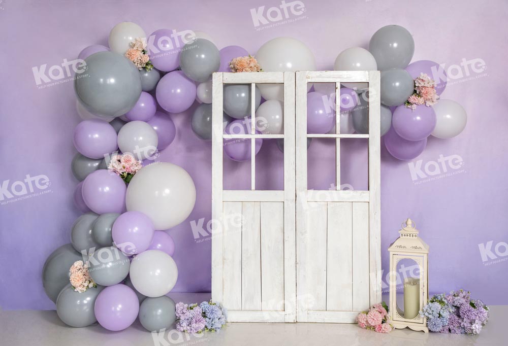 Kate Purple Balloon Party Backdrop Door Birthday White Barn Door Designed by Emetselch - Kate Backdrop AU
