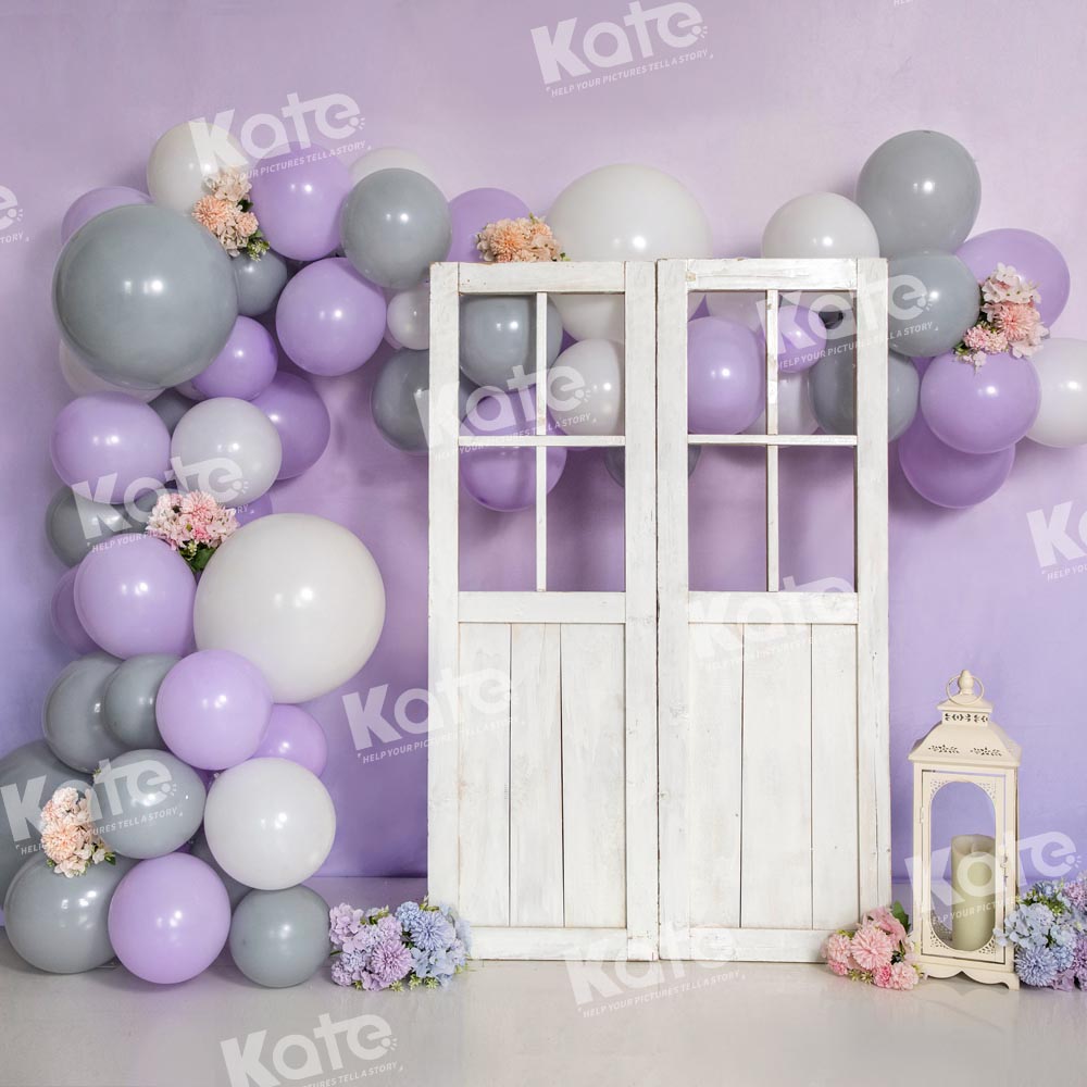 Kate Purple Balloon Party Backdrop Door Birthday White Barn Door Designed by Emetselch - Kate Backdrop AU