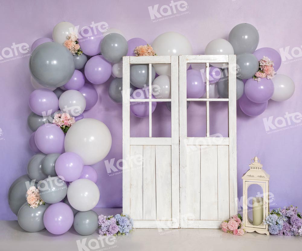 Kate Purple Balloon Party Backdrop Door Birthday White Barn Door Designed by Emetselch - Kate Backdrop AU