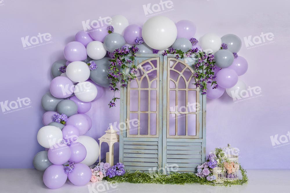 Kate Purple Balloon Birthday Party Backdrop Door Spring Cake Smash Designed by Emetselch - Kate Backdrop AU