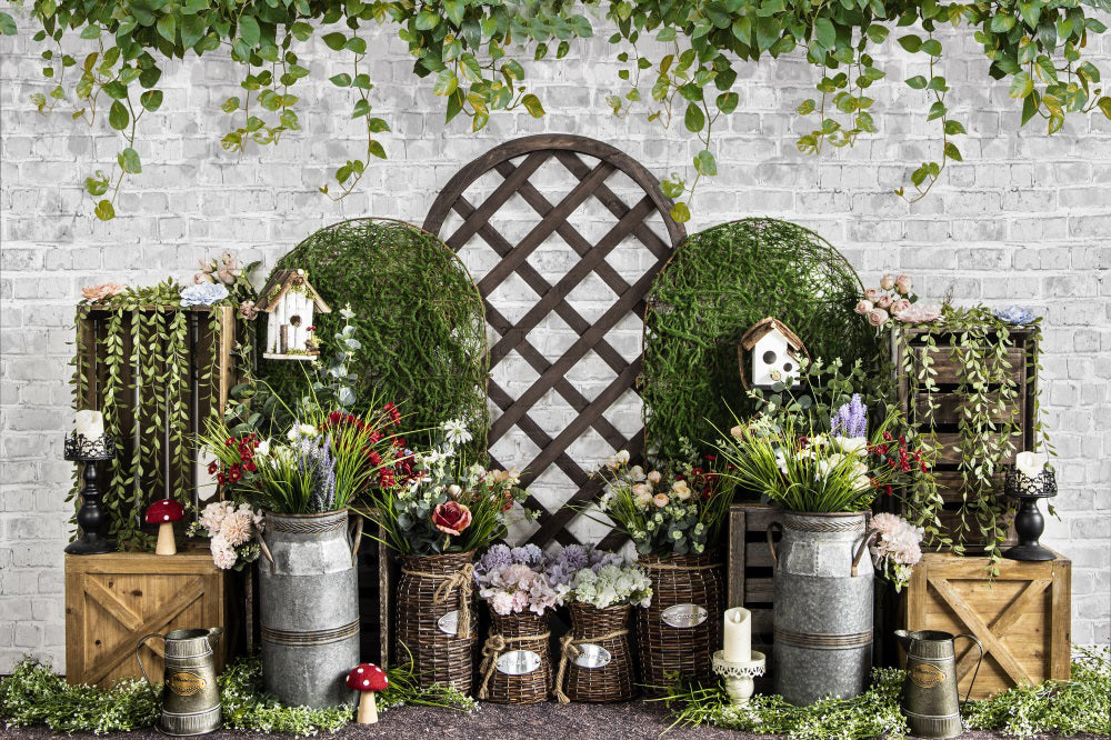 Kate Spring/Easter Green Plants Backdrop Mushroom Flower for Photography - Kate Backdrop AU