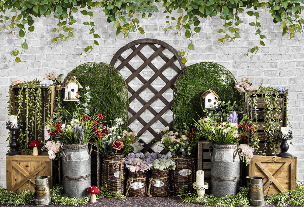 Kate Spring/Easter Green Plants Backdrop Mushroom Flower for Photography - Kate Backdrop AU