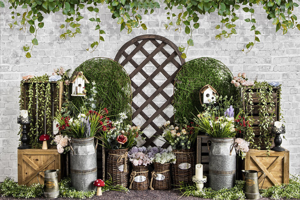 Kate Spring/Easter Green Plants Backdrop Mushroom Flower for Photography - Kate Backdrop AU