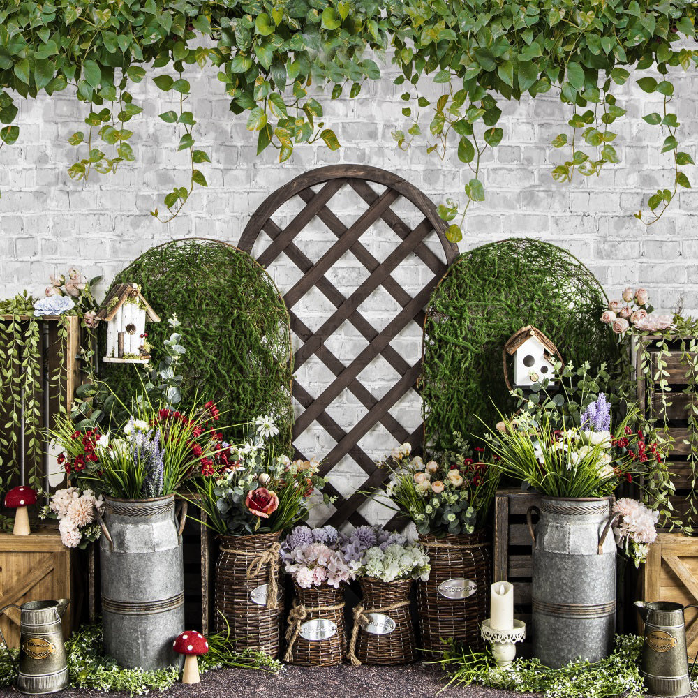 Kate Spring/Easter Green Plants Backdrop Mushroom Flower for Photography - Kate Backdrop AU