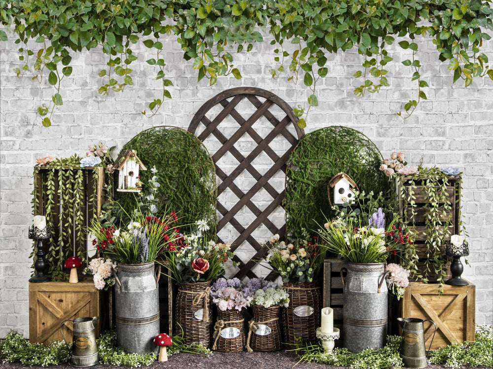 Kate Spring/Easter Green Plants Backdrop Mushroom Flower for Photography - Kate Backdrop AU